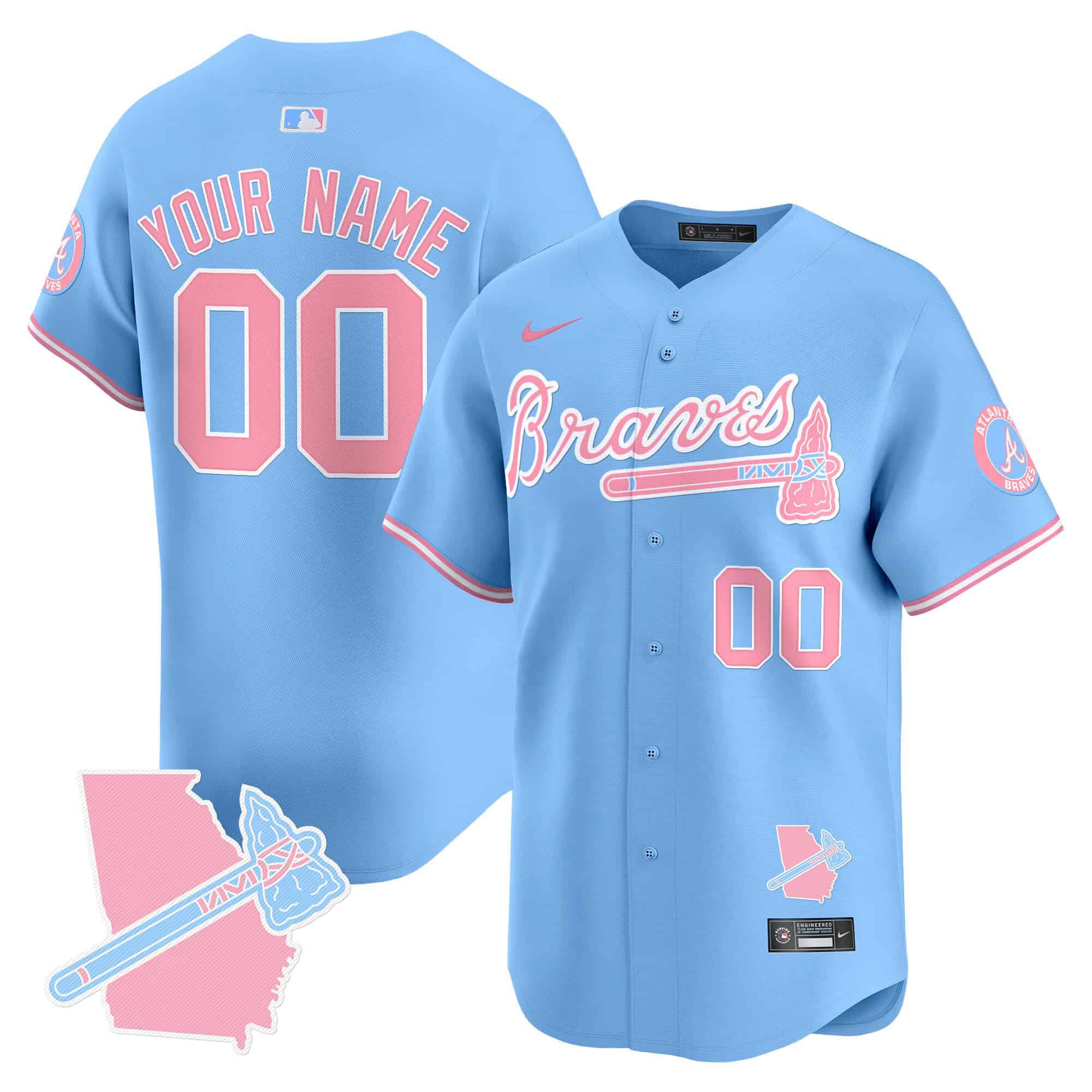 Men Atlanta Braves Blue 2024 Nike Bubblegum Pink Vapor Premier Limited Custom MLB Jersey->customized mlb jersey->Custom Jersey